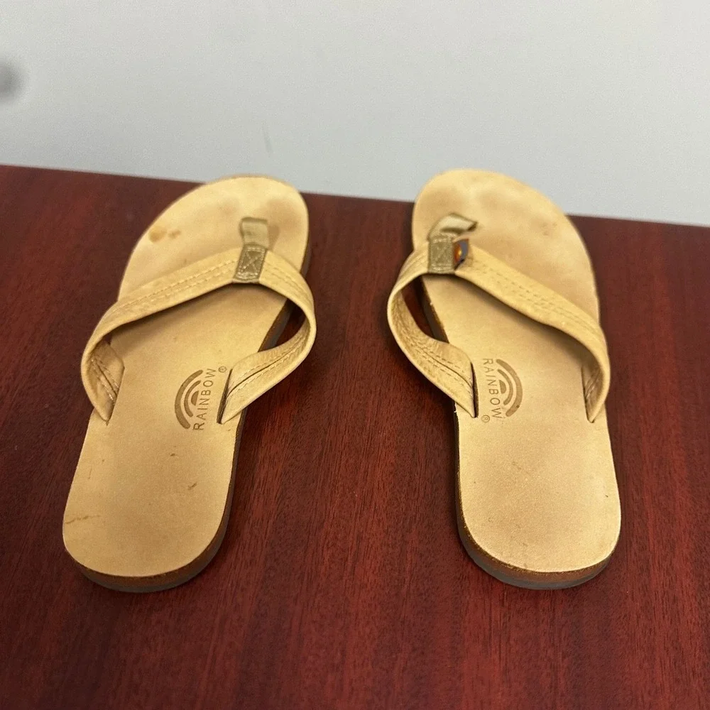 Rainbow Sandals Flip Flops Kids 4/5 Tan Leather Summer Beach Coastal Surf